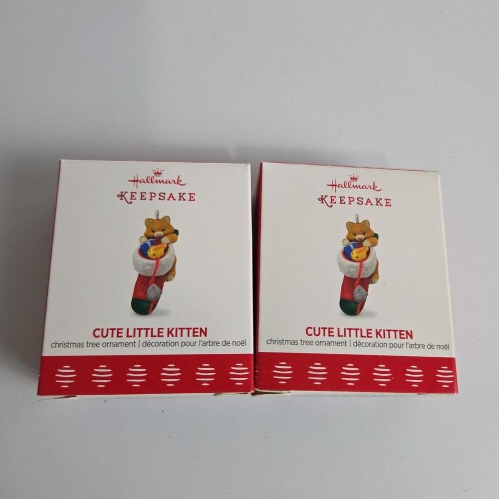 TWO Hallmark Miniature "Cute Little Kitten" Keepsake Ornament QXM8545